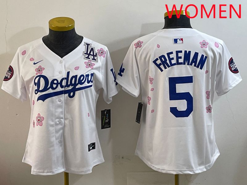Women Los Angeles Dodgers 5 Freeman White Sakura Edition 2025 Nike MLB Jersey style 4